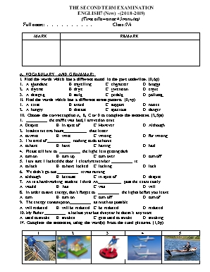 Đề kiểm tra học kì II môn Tiếng Anh Lớp 7 - Năm học 2018-2019